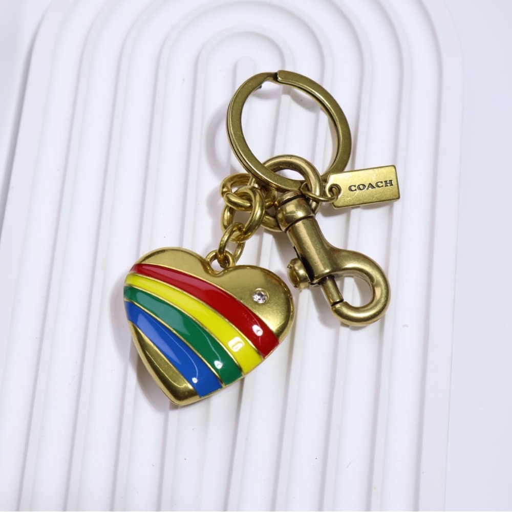 Coach Gold-Tone Rainbow Heart Keyring Charm with Crystal